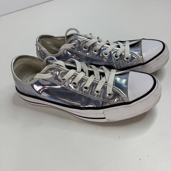 RARE 7.5womens, 5.5mens Converse Chuck Taylor AllStar Lo Iridescent Silver READ! - Picture 2 of 12